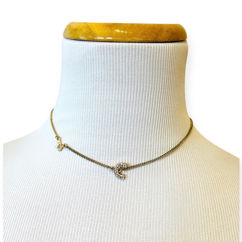 STEVE MADDEN Charm Necklace Letter C Rhinestone Gold Tone Choker NEW Butterfly